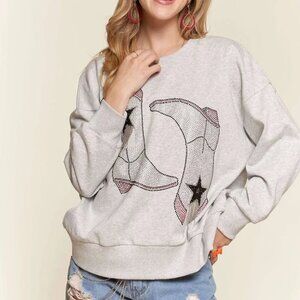 ADORA Rhinestone Accent Casual Sweatshirt